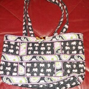 Vera Bradley Black and Pink Elephant Tote